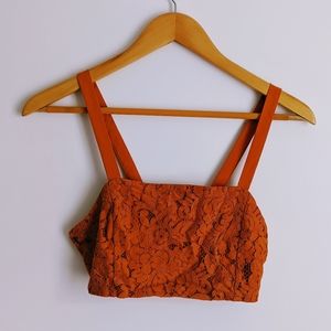 ZARA Orange Lace Overlay Crop Top Size M